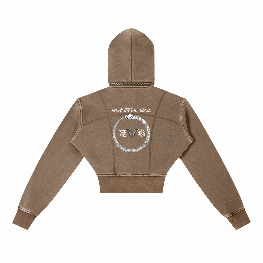 Woman "Beautiful Soul" Vintage Washed Cropped Fleece Hoodie