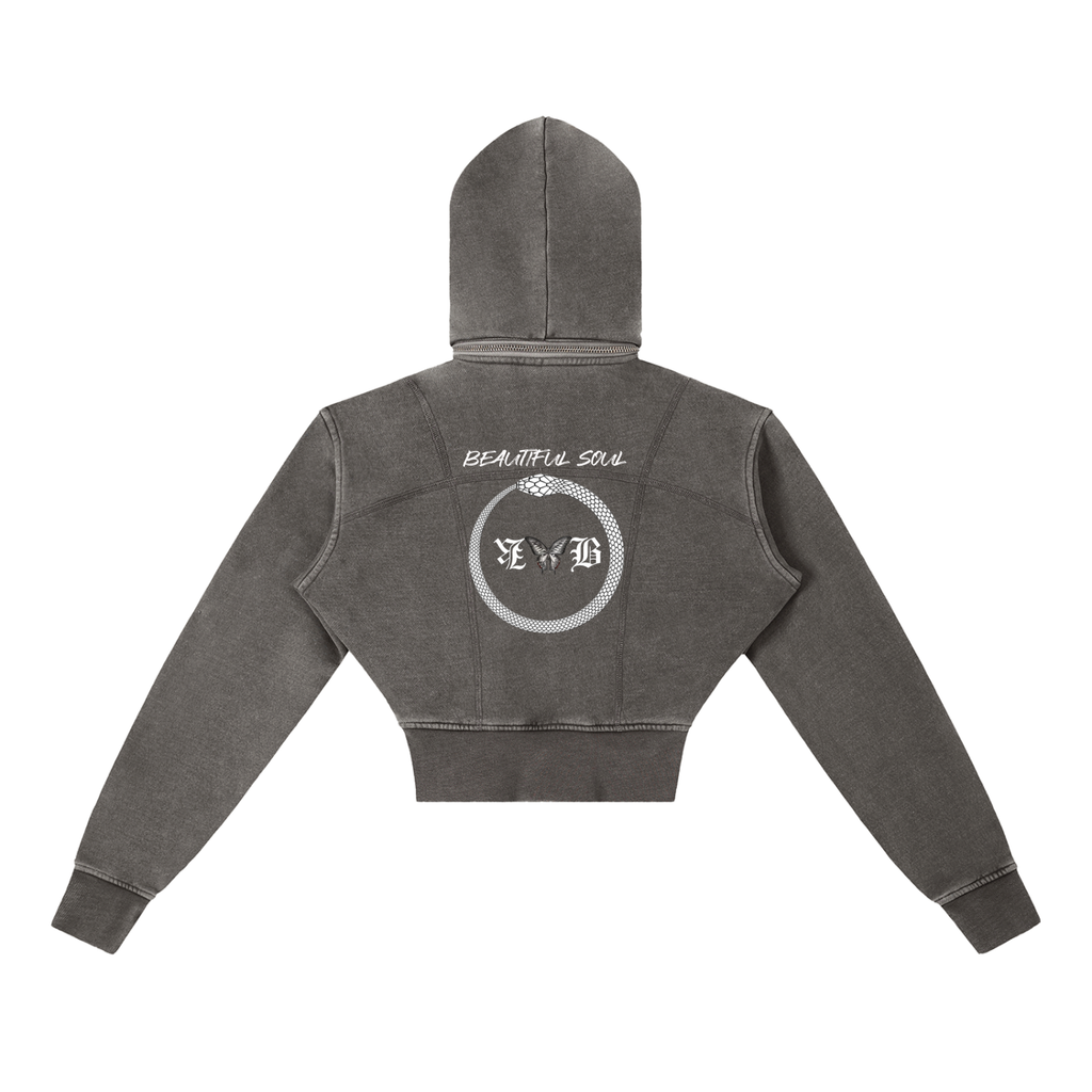 Woman "Beautiful Soul" Vintage Washed Cropped Fleece Hoodie