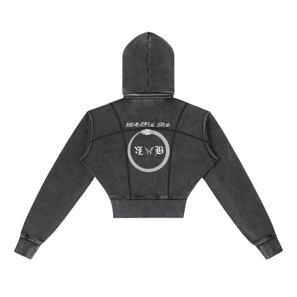 Woman "Beautiful Soul" Vintage Washed Cropped Fleece Hoodie