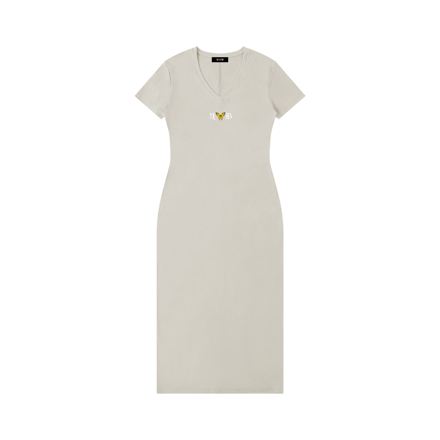 Damen Maxi-Kleid mit V-Ausschnitt und kurzen Ärmeln